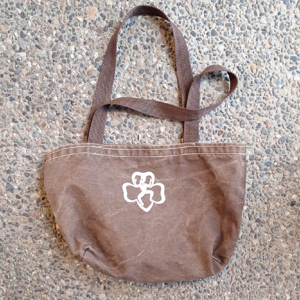 Vintage 80s 90s Brownie Girls Brown Canvas Mini Tote Bag Girl Scouts Of America - Picture 2 of 12